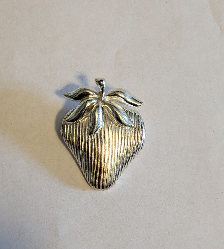 Strawberry Brooch Pin Silver Tone 1 3/4" H 1 1/4" Width 