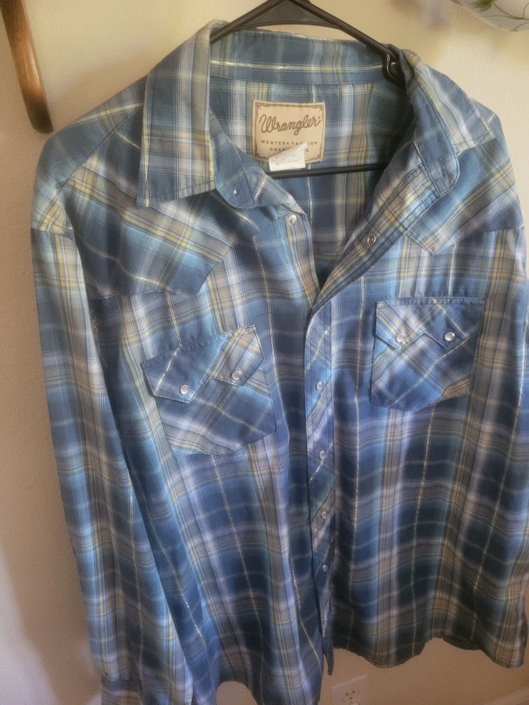 Wrangler Western Snap Shirt XL Cotton Blend Long Sleeve Plaid 