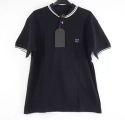 Needles Stripe Collar Embroidered Butterfly Polo In Black - Size  S/ M/L