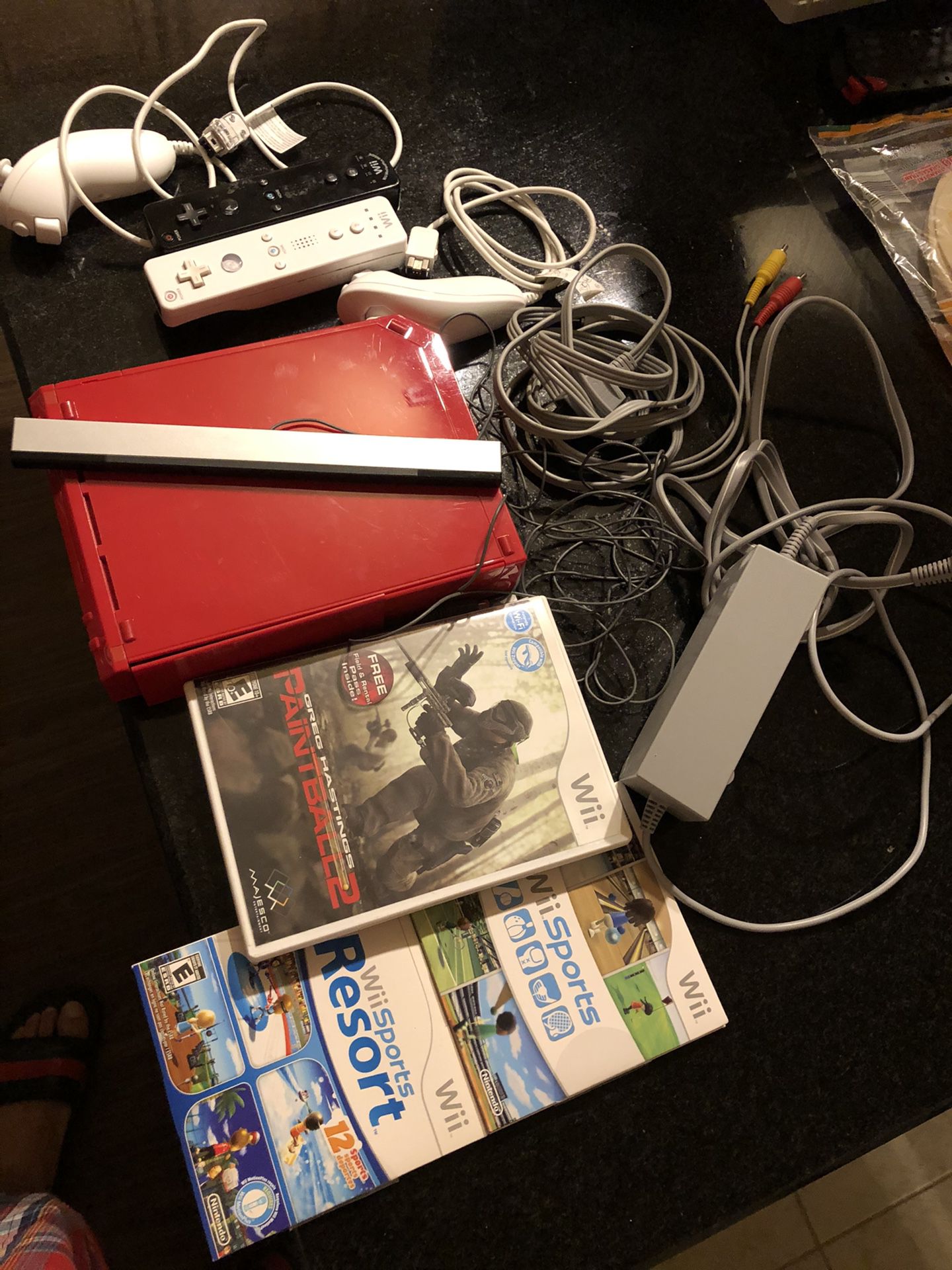 The whole wii lot limited red one 2 controllers and games you see everything works
