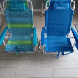 Two Nautica Backpack Beach Chairs with Cooler Pouch