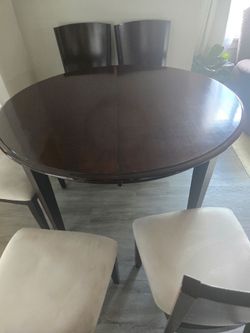 Round Dark Wood Dining Table with 4 Chairs