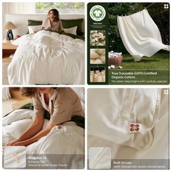 100% Organic Cotton Duvet Cover King Size - GOTS Certified, Luxury PureWoven Duvet Cover Set with Zipper, Ultra-Soft Breathable Bedding Set for Home H