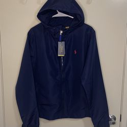 Polo Ralph Lauren Men’s Navy Packable Water-Repellent Hooded Jacket (Size Small)