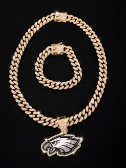 Philadelphia Eagles Iced Out Cuban Link Chain Set