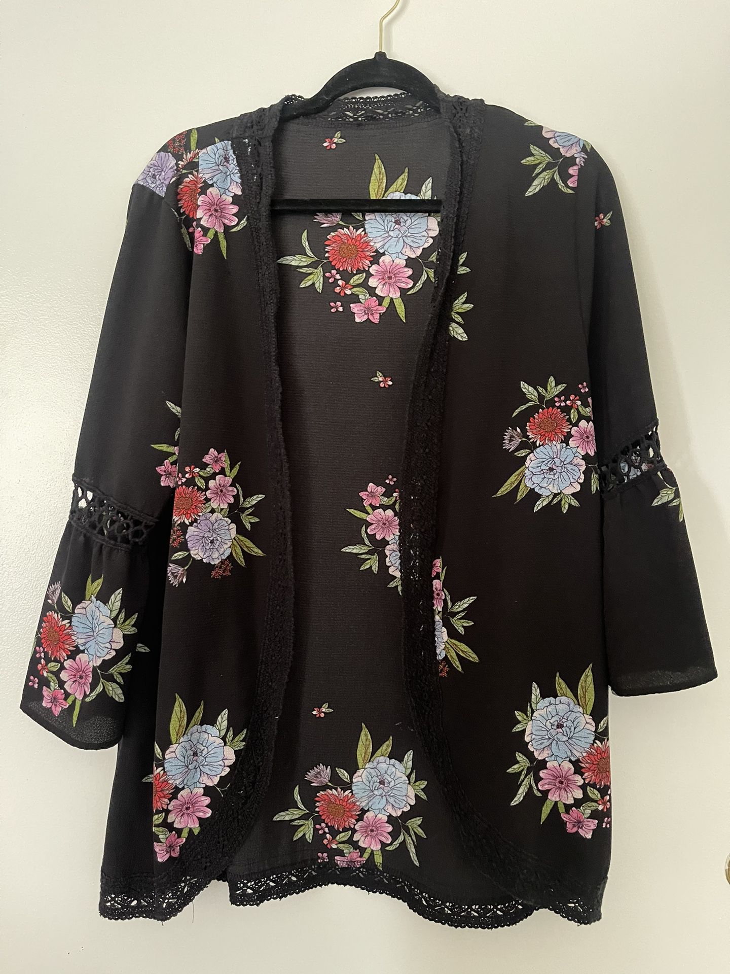 Floral Black Kimono Style Cardigan
