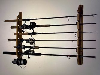 Rush Creek Rustic Wood 6 Fishing Rod Wall and Ceiling Rack