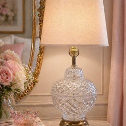 Vintage Cut Glass Table Lamp Brass Base – Hollywood Regency Glam Lighting