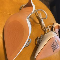 White Diamond Embellished Heel and Mauve Fur Stiletto 