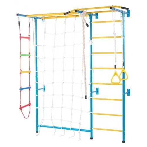 Indoor Jungle Gym for Toddlers, 7-in-1 Climbing Playset with Carbon Steel Swedish Ladder, Wall Ladder, Pull-Up Bar, Rope Ladder, and Gymnastic Rings,