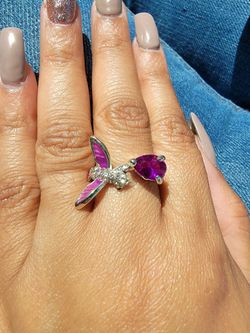 Amethyst & White Sapphire Hummingbird Silver Ring