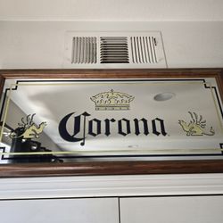 Large Corona Vintage Beer Bottle Glass Mirror Mancave In Wood Frame