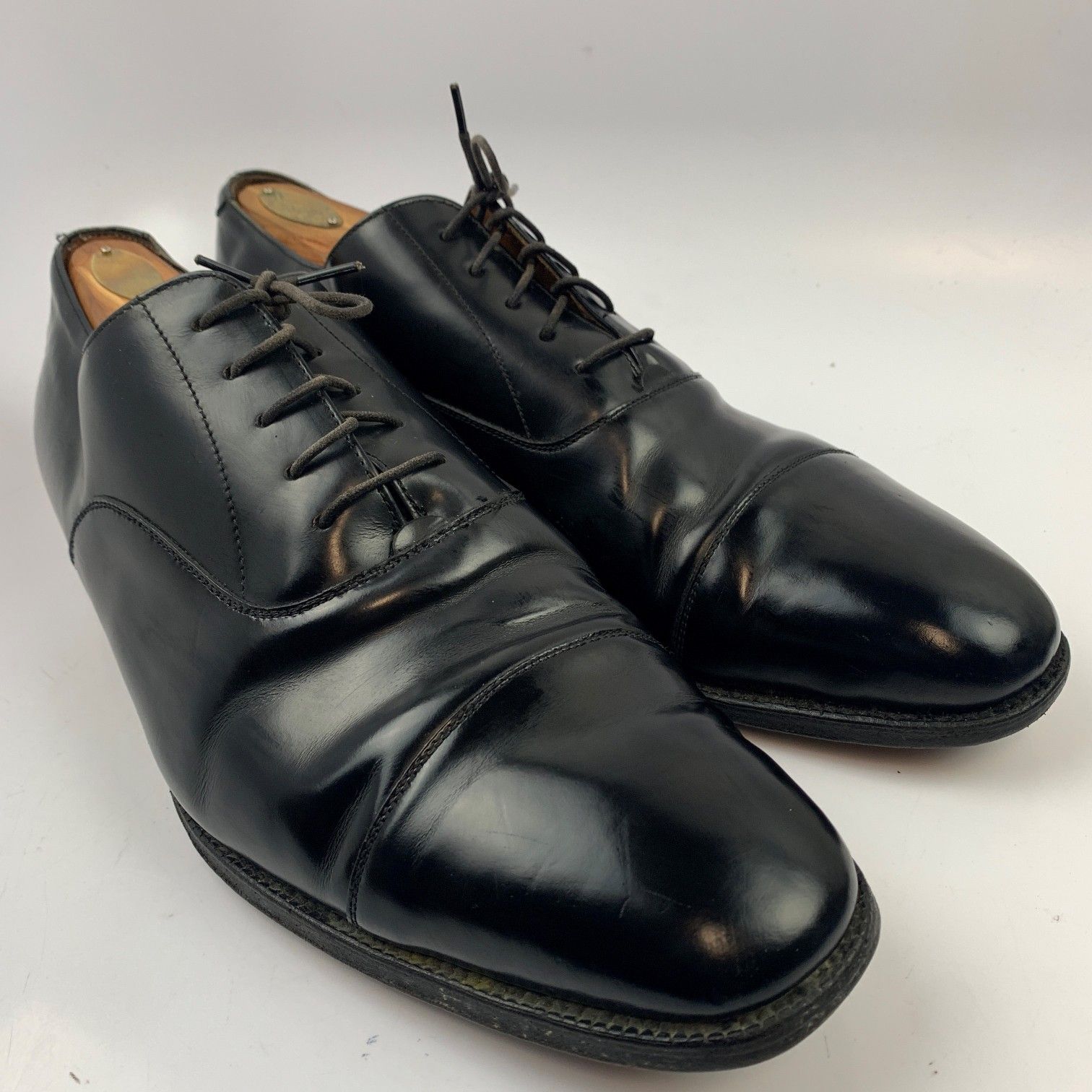 John Spencer 12 US Men Dress Oxford Shoes Black Dorchester England since 1915 Cap Toe Leather Lace Up Solid