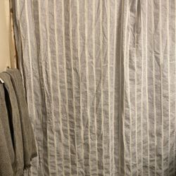 Blue And White Linen Shower Curtain