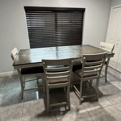 6 Seater High Top Table With 4 Chairs & Bench Plus Storage Space