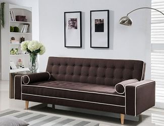BROWN Fabric Futon Sofa Bed w/ Armrest