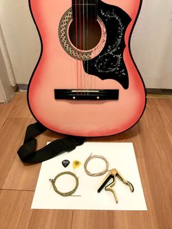 Pink Guitar with New Strings Kit Capo Guitar Picks