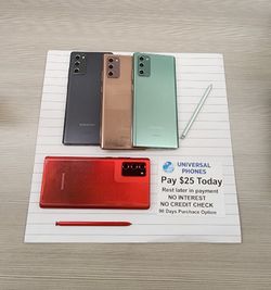Samsung Galaxy Note 20 5G  128gb  Unlocked, FREE Smartwach/ Headphones. Pay $1 Today Rest in payments. NO CREDIT NEEDED FINANCING
