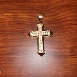 Gold- Tone  Cubic Zirconia  Cross Pendant 