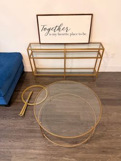 Gold/glass round coffee table * Rectangle TV stand * Round end table