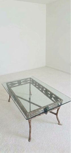Glass Top Coffee Table with Ornate Metal Base