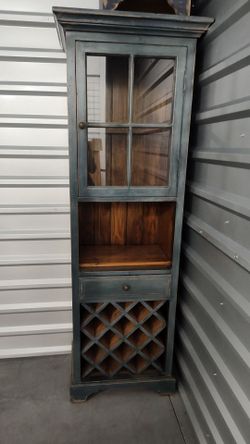 Gorgeous Solid Wood Distressed Blue Wine Cabinet