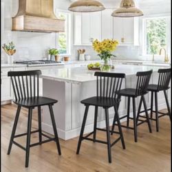 Black Windsor Wooden 24 inch Counter Height Barstools with Spindle Back Set of 4