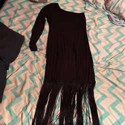 Medium Women’s Black Dress One Shoulder Fringe 