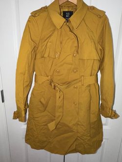New York & Company Mustard Double-Breasted Belted Trench Coat