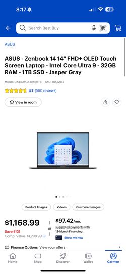 ASUS ZENBOOK OLED TOUCHSCREEN