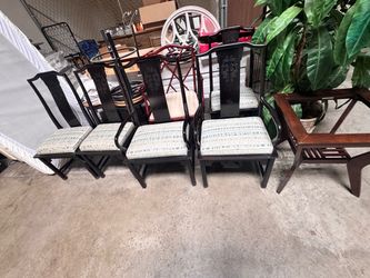 Asian-Style Black Lacquer Dining Chairs Set of 4
