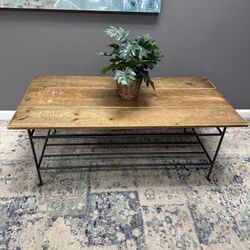 Wooden Coffee Table with Metal Frame