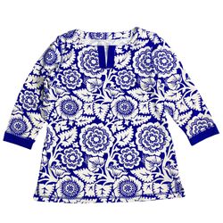 T By Talbots Women UPF 50 Sun Protection Floral Royal  Blue Pique Tunic Top SP bamboo  17.5” across underarms  24” shoulder to bottom  95% bamboo rayo