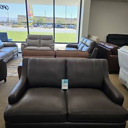 Brown Leather Loveseat- Collyn 