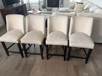 Set of 4 Upholstered Counter Stools with Nailhead Trim