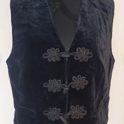Size L Vintage black velour vest top, Retro V-neck button up avant-garde vest,Sleeveless top grunge,gothic holiday,embroidery mood festiv 