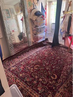 Extra large vintage low pile Persian style dark red rug