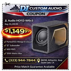 JL Audio HO Wedge 12" W6 Dual Voice Coil Subwoofer 1200 Watts Ported Box HO112-W6v3 🚨 Payment Options Available 🚨 No Credit Needed 🚨 