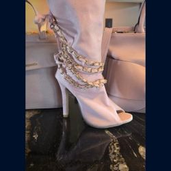 Pink Velvet Stilleto Boots