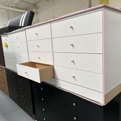 Pink And White Eight Drawer Chest Cajoneras DRESSER new