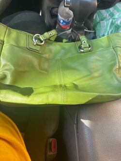 Green Leather Tote Handbag with Silver Hardware