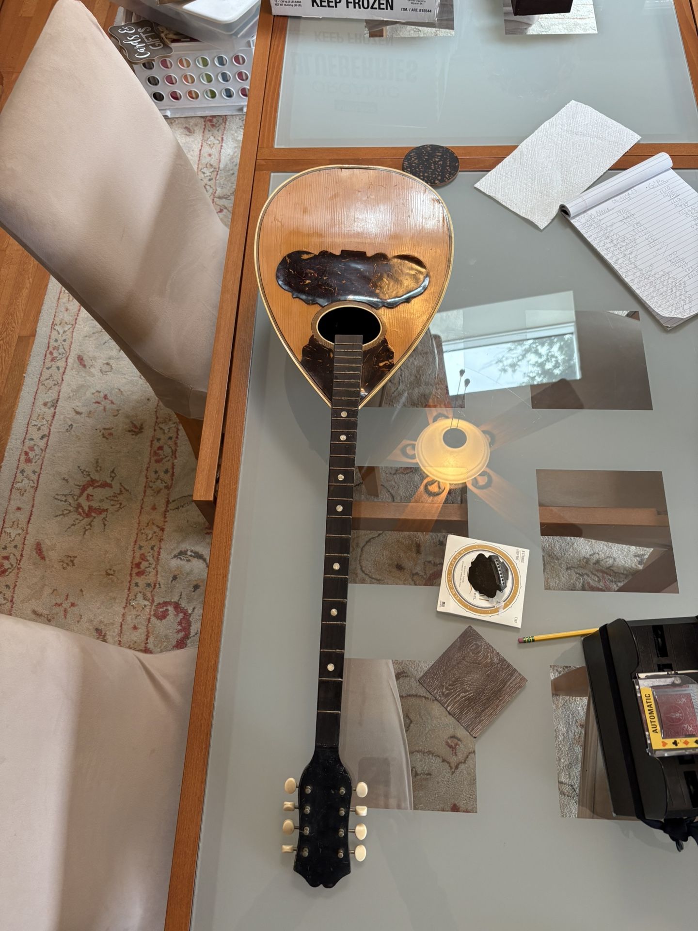 Greek Bouzouki 1950s Antique mandolin needs bridge The tailpiece + New strings need to be installed  Great condition bridge sells for $26 on Etsy
