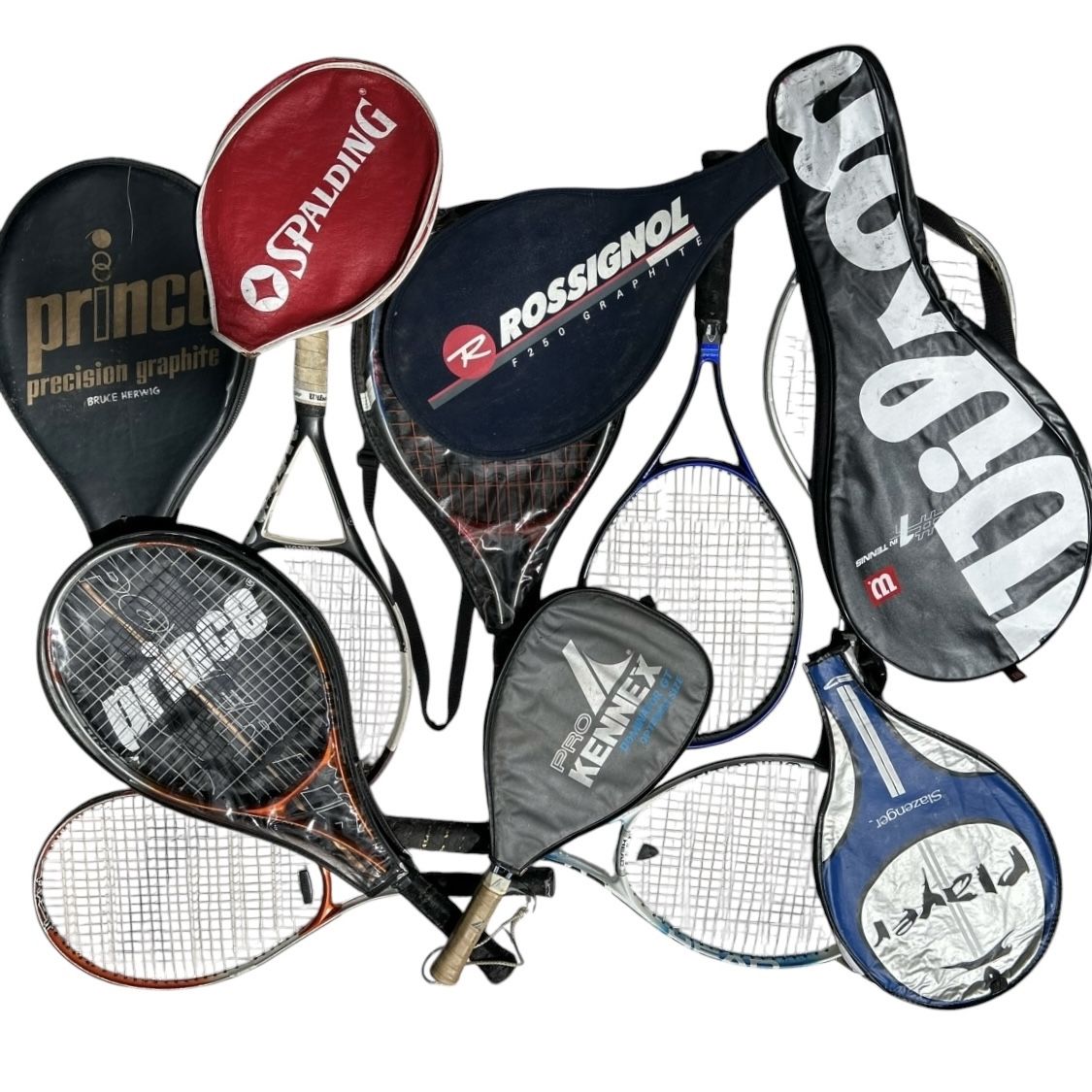 Lot (9) Tennis Racquets & Covers Prince Spalding Rossignol Head Wilson Player