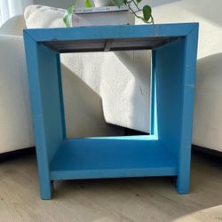 Blue Wooden Storage Cube / 2-Tier Accent Side Table