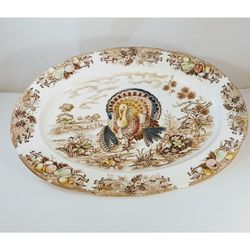 Vintage Transferware XL Turkey Platter Ironstone Thanksgiving Made In Japan