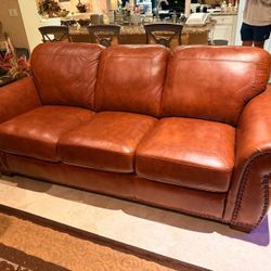 Genuine Top-Grain Leather Living Room Set – Sofa, Loveseat, Chair & Ottomans – Excellent Condition