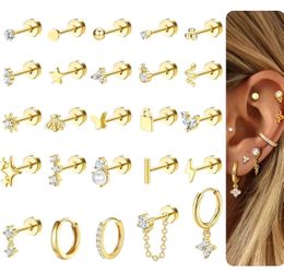 Jstyle 25-Pc Single Earring Stacks, Nickel-Free Safe Stackable Set, Hypoallergenic Surgical Stainless Steel for Women, Lightweight Barely There Studs,