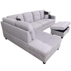 Gray-white Sectional Couch Ottoman. New