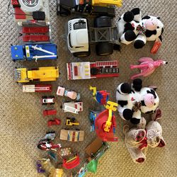 Toy cars, stuffed toys, sets