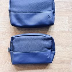 Lufthansa premium economy amenity kit. Set of two blue travel pouches with logo.